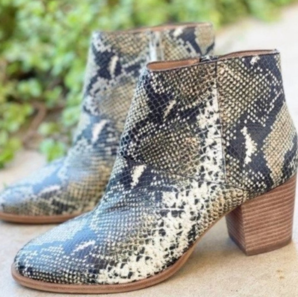 Madewell Rosie Snakeskin Heeled Booties Ankle Boots Neutral Boho Python 7 New - Picture 5 of 8